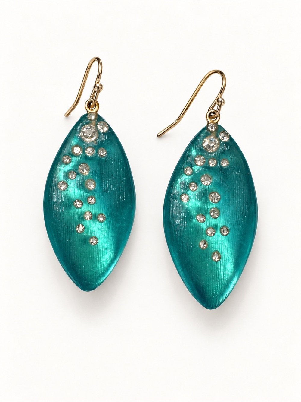 ALEXIS BITTAR CRYSTAL-DUST TEAL LUCITE LEAFLET DROP EARRINGS - Picture 2 of 5